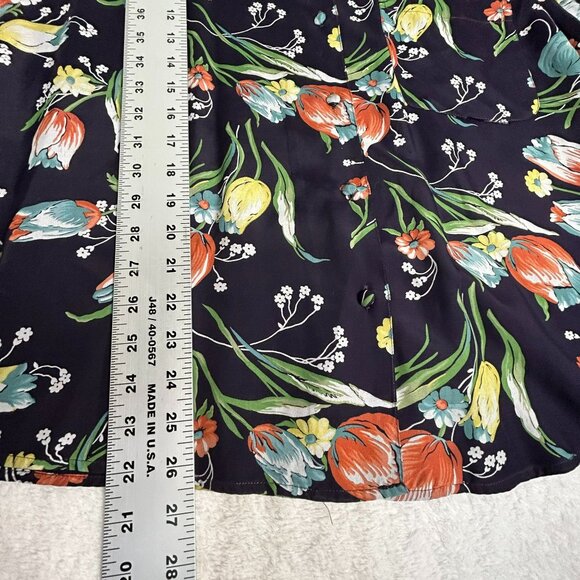 Esprit Collection Women's Floral Print Collared Button Up Shirt Black/Red Medium - Picture 8 of 8